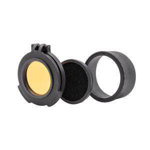 Picture of a Tenebræx Amber See-Through Scope Cover with MDT Boot for the Burris XTR II 5-25 x50 | Black | Objective | AB2156-ACR