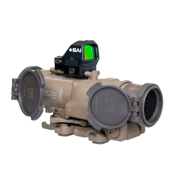 SAI Optics Mini Red Dot Sight mounted on ELCAN SpecterDR 1x/4x scope