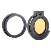 Picture of a Tenebræx Amber See-Through Scope Cover with Adapter Ring for the Schmidt & Bender 1-8x24 PM II ShortDot | Black | Ocular | SB24EC-ACR